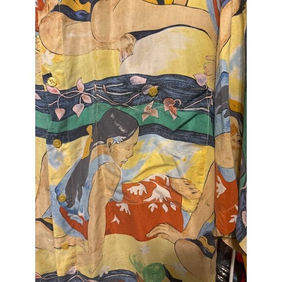 AS IS Silk Club Mens Graphic Shirt Polynesian Inspired Fabric Project Repurpose - Picture 13 of 14